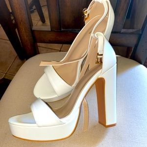 PRETTY LITTLE THING white platform heels